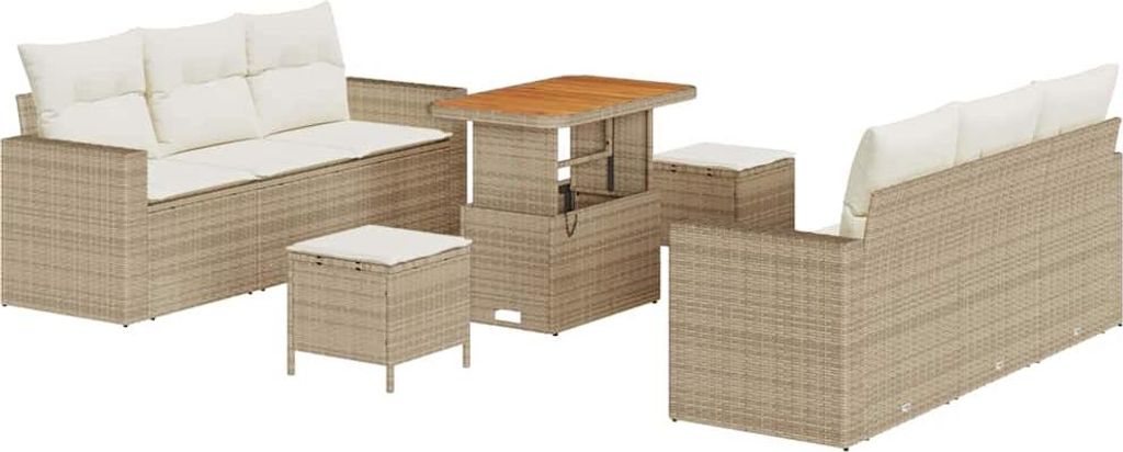 vidaXL Garten-Sofa-Set mit Kissen mit Speicher 9 pcs Beige und Creme
