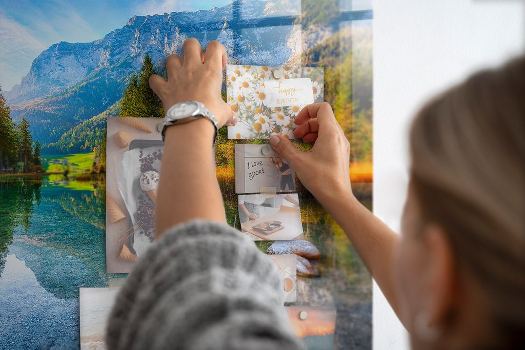 Magnetisch Tafel Magnettafel - Magnetpinnwand Memoboard - Notiztafel verschiedenen Designs - 90x60 cm - Fluss-Berg-Landschaft