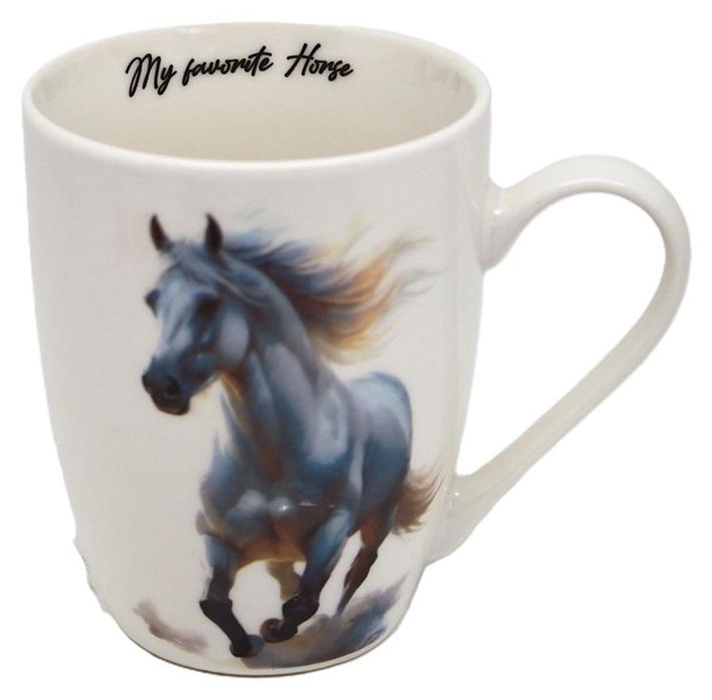 Becher, Kaffeebecher, Porzellan, in einer eleganten Schachtel, als Geschenk,galoppierendes Pferd 350 ml