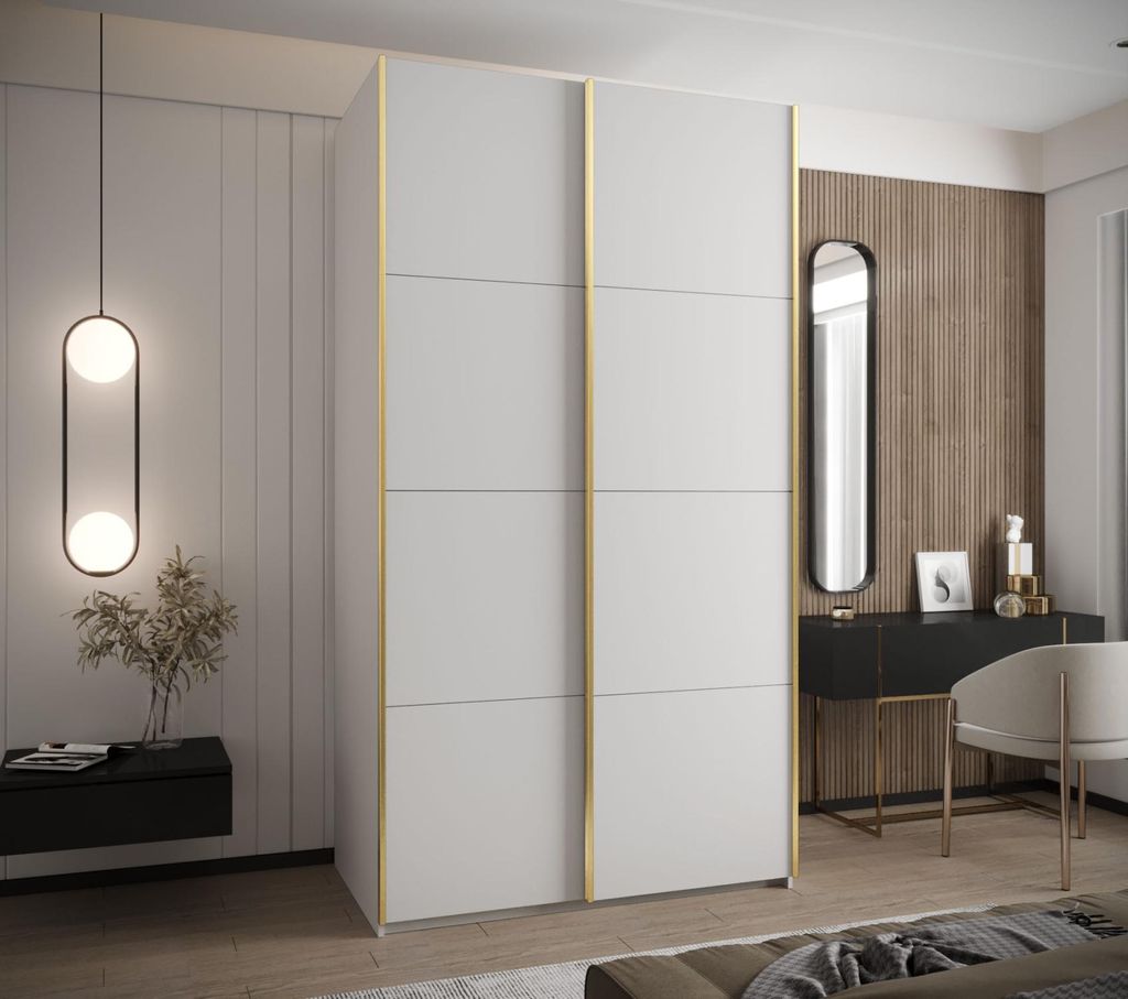 Zweitüriger Kleiderschrank SAMARA 1 - 130 cm, weiß/gold