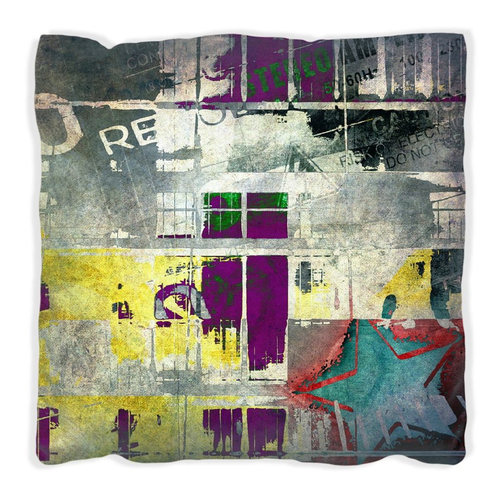 Wallario Premium Kissen, weiche Oberfläche, mit Motiv Retro-Style lila-gelb, Größe: 60 x 60 cm, mit weißer Rückseite