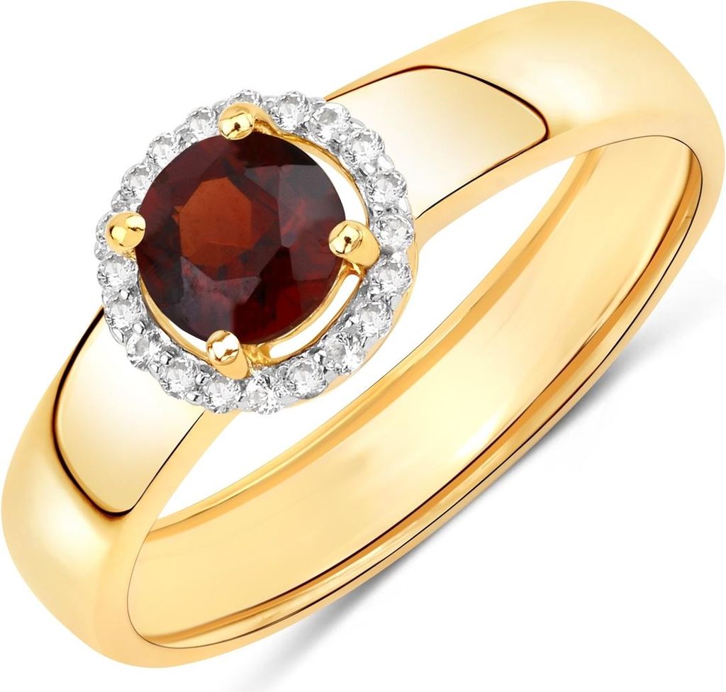 Ring Sterling Silber gelbvergoldet Granat Topas weiß 54