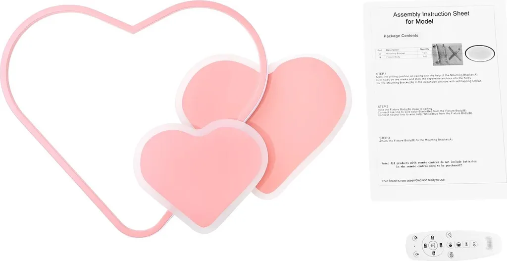 Plafonnier cœur rose avec télécommande LED intensité réglable H55