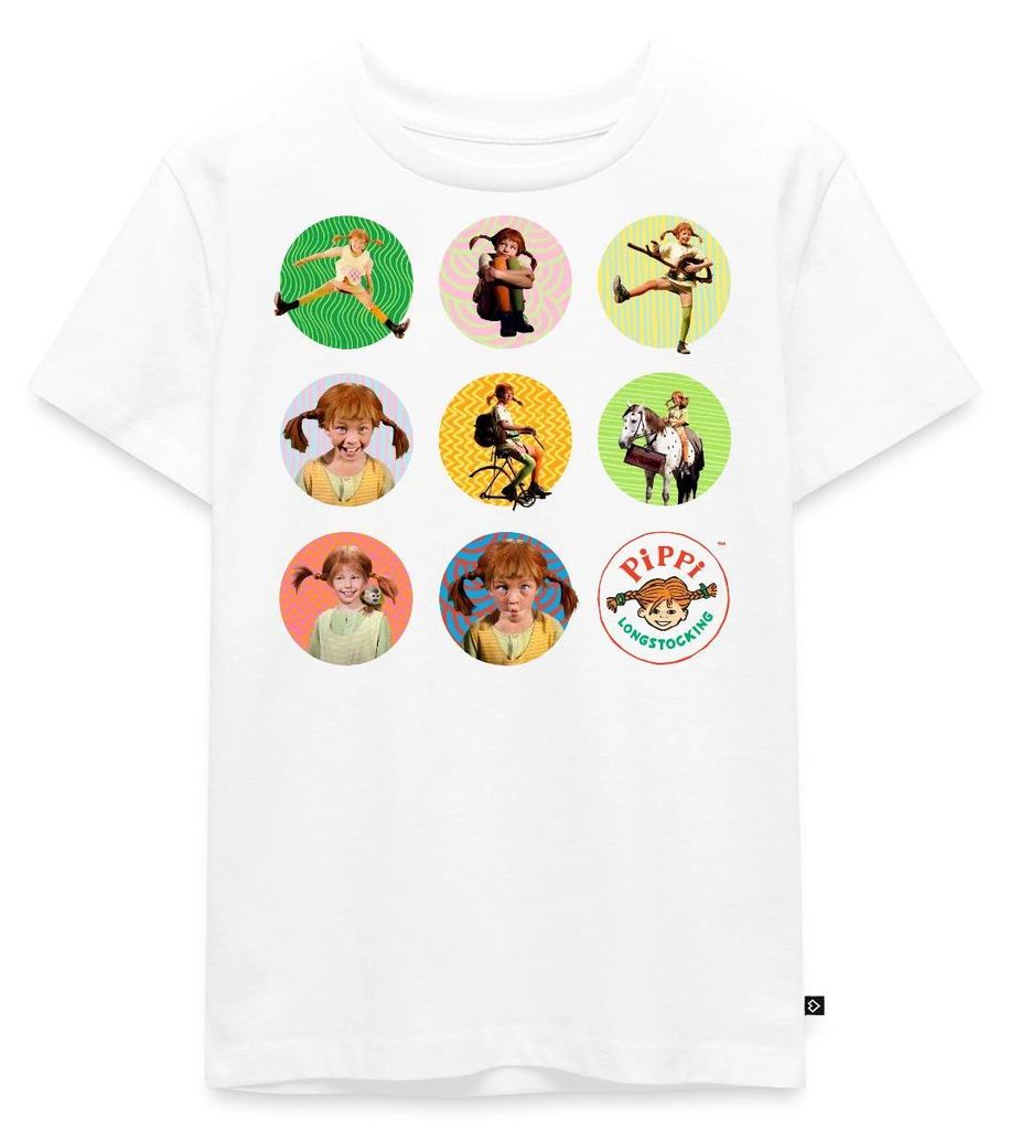 Spreadshirt Pippi Langstrumpf Bilder Von Pippi In Kreisen Kinder Premium T-Shirt, 98/104 (2 Jahre), Weiß