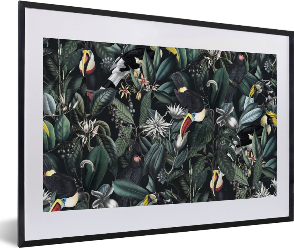 MuchoWow Gerahmtes Poster Blumen - Tukan - Blätter 60x40 cm - Poster mit Schwarzem Bilderrahmen Wandposter Rahmen Foto Bilder - Schlafzimmer - P...