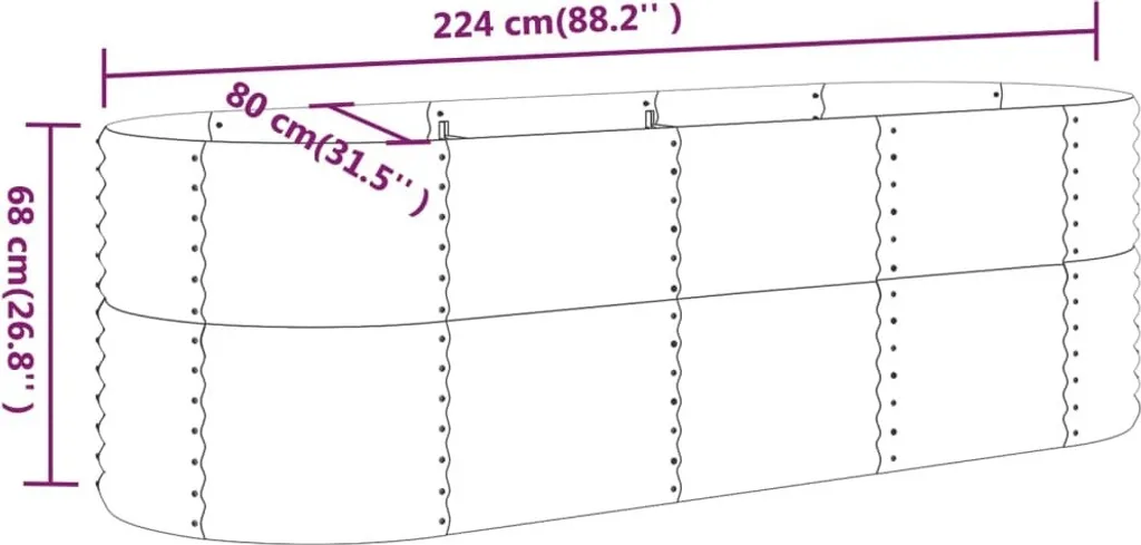 Carré potager surélevé en métal anthracite 224cm grand format robuste