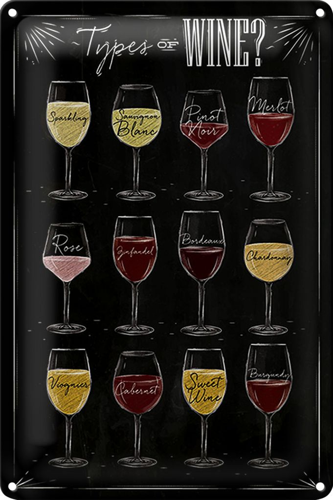 Blechschild Wein 18x12cm Types of wine Merlot Rose