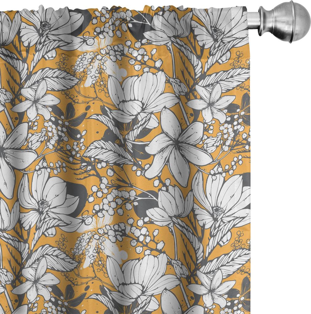 ABAKUHAUS Blumen Vorhänge, Gardinen, Hibiskus-Pflanzen-exotisches Strand-Insel-Thema mit tropischen Seeakzenten, 2 Stück 75 x 245 cm, Anthrazit g...