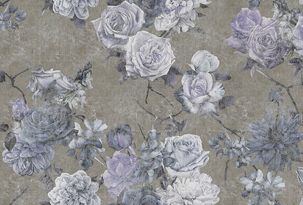 Tadessi Fototapete | Blumen | 4.00 m x 2.70 m | Blau | Braun | Wandbild | Digitaldruck
