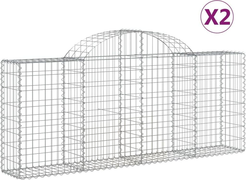 vidaXL Gabionen mit Hochbogen 2 Stk. 200x30x80/100 cm Verzinktes Eisen
