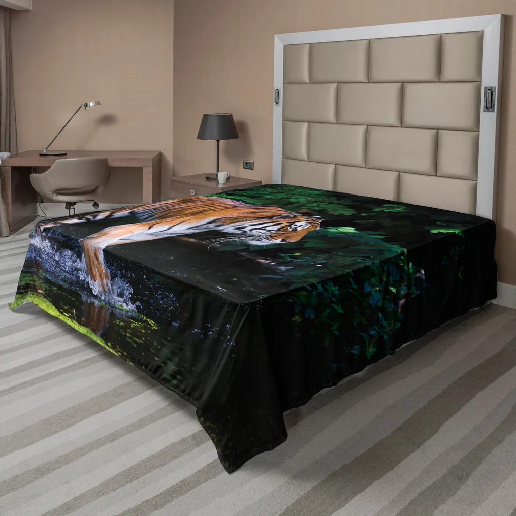 Grand drap de lit Safari Tigre et Arbres Tropicaux en microfibre douce