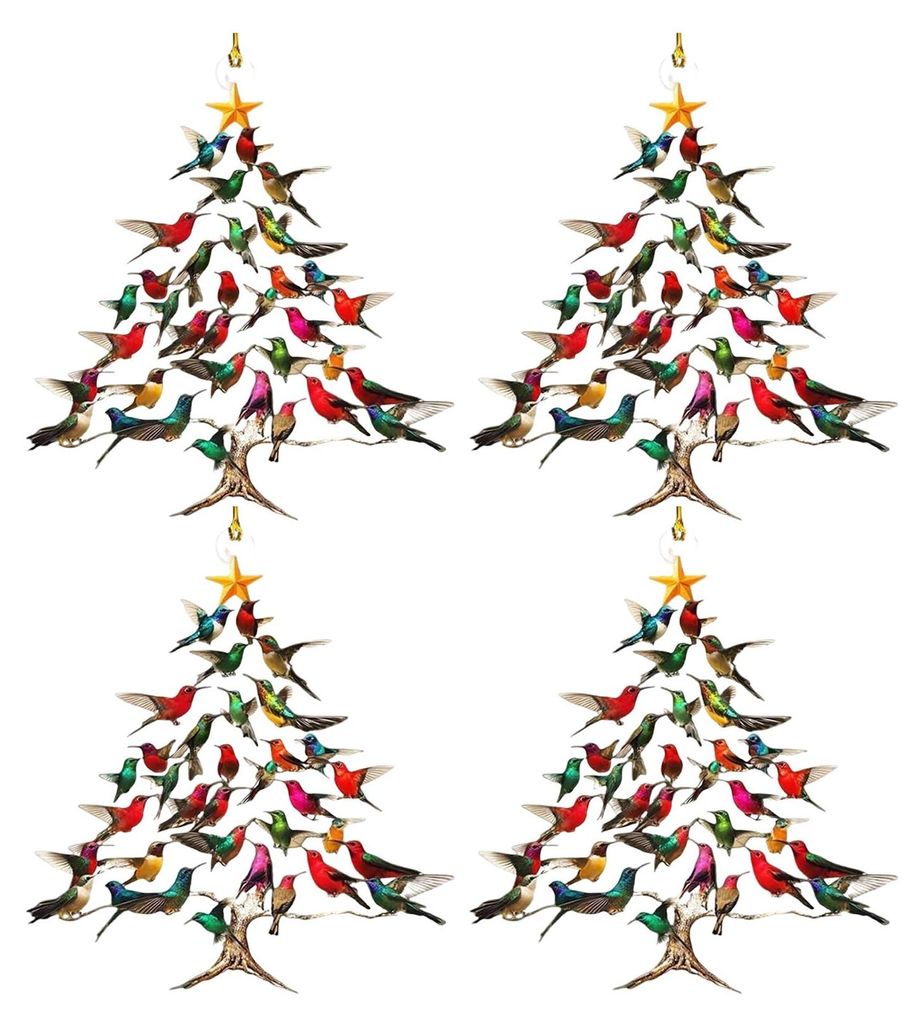 Funkelnder Kolibri-Weihnachtsschmuck, doppelseitig, buntes Design, Stapel-Kolibri-Ornament, Wintervogel, Weihnachtsdekoration