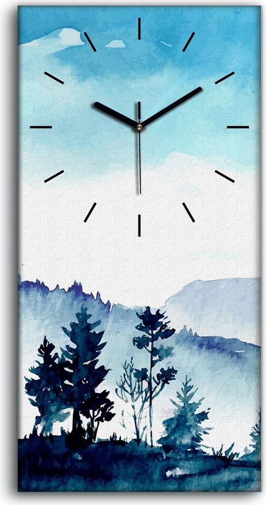 Wanduhr Uhr Wandbild Leinwand 30x60 Foto für das Wohnzimmer Aquarell Berge - schwarze Hände
