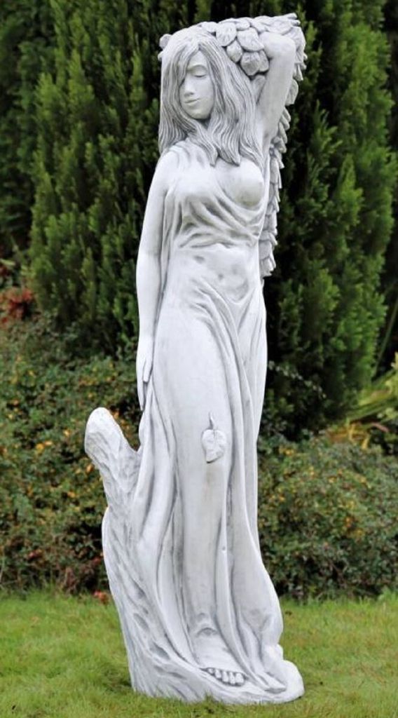 Casa Padrino Jugendstil Garten Deko Skulptur Dame Grau 40 x 40 x H. 140 cm - Elegante Garten Deko Stein Figur - Barock & Jugendstil Garten Deko Acc...