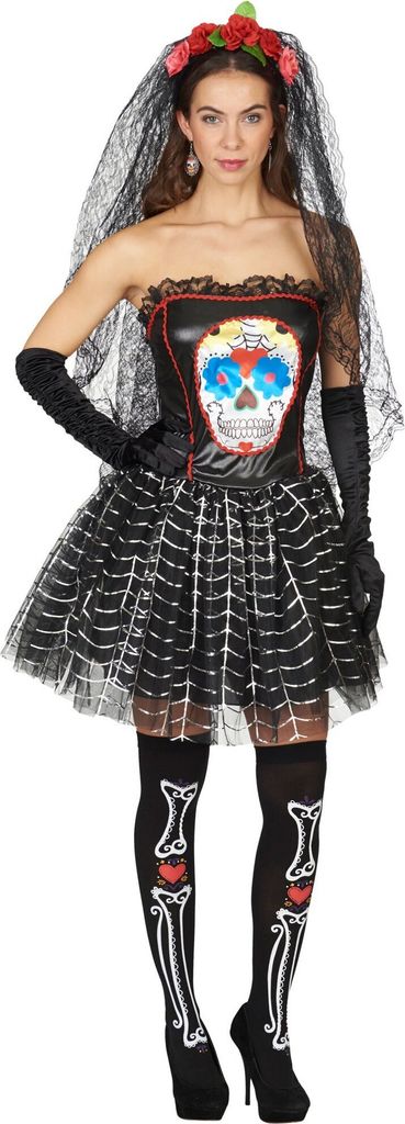 Sugar Skull - Halloween Skelett Kleid Kostüm Damen Größe: 44-46