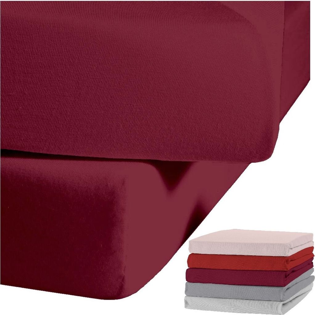 JACK by Kaeppel Biber Spannbettlaken Rundgummi Baumwolle Spannbetttuch 90x190-100x200 / 140-160x200 / 180-200x200 cm, Farbe:Bordeaux, Größe:180x2...