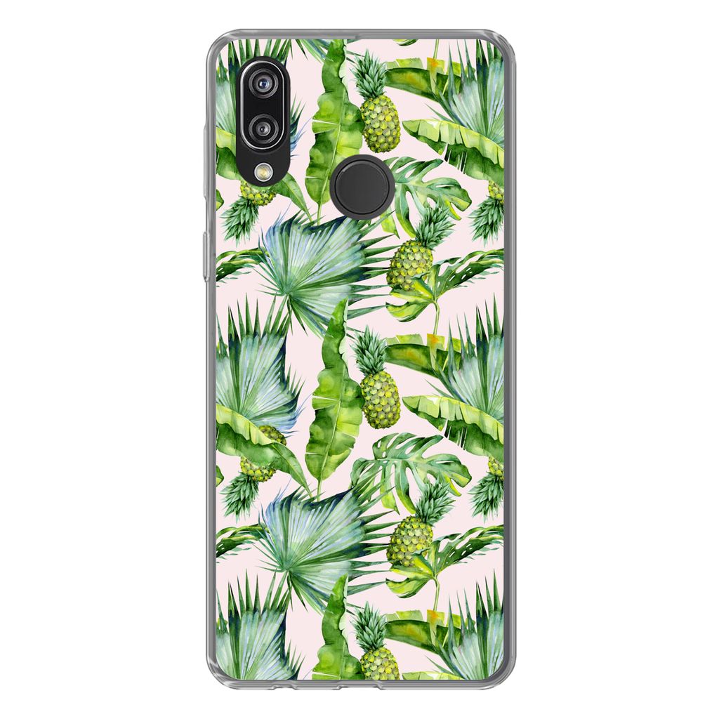 MuchoWow Handyhülle Schutzhülle Hülle für Huawei P20 Lite (2020) Blätter - Ananas - Muster Silikon Softcase Handy Hülle - Kartenhalter