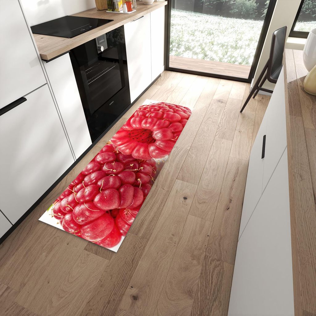 Küchenteppich 60x180cm rutschfest & abwischbar PVC Läufer - Himbeerenblatt