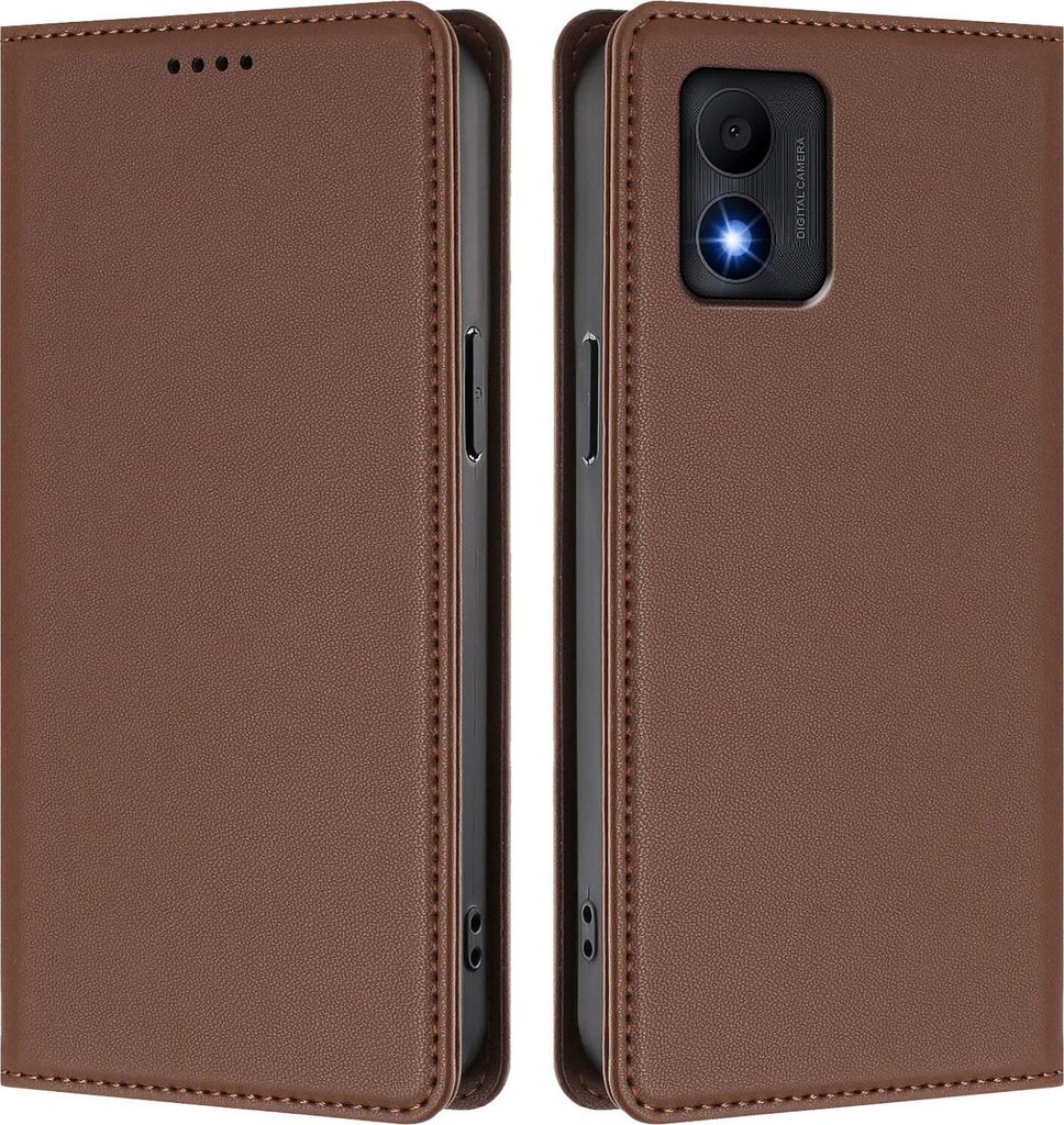 Handyhülle für TCL 303, Kunstleder Klapphülle Stoßfeste Magnetische Hülle mit Ständer Braun
