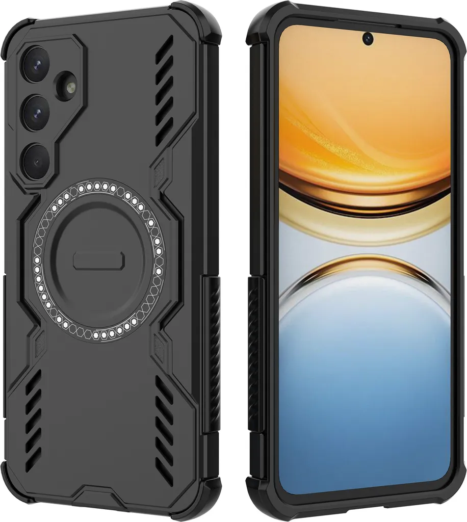 Custodia magnetica per Samsung Galaxy A55, paraurti ibrido in PC e TPU, fori di ventilazione per la dissipazione del calore Custodia nera