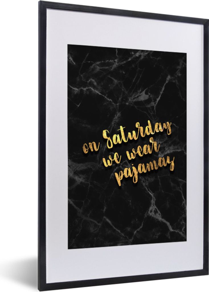 MuchoWow Gerahmtes Poster Zitate - Pyjamas - Gold - Marmor 40x60 cm - Poster mit Schwarzem Bilderrahmen Wandposter Rahmen Foto Bilder - Poster in...