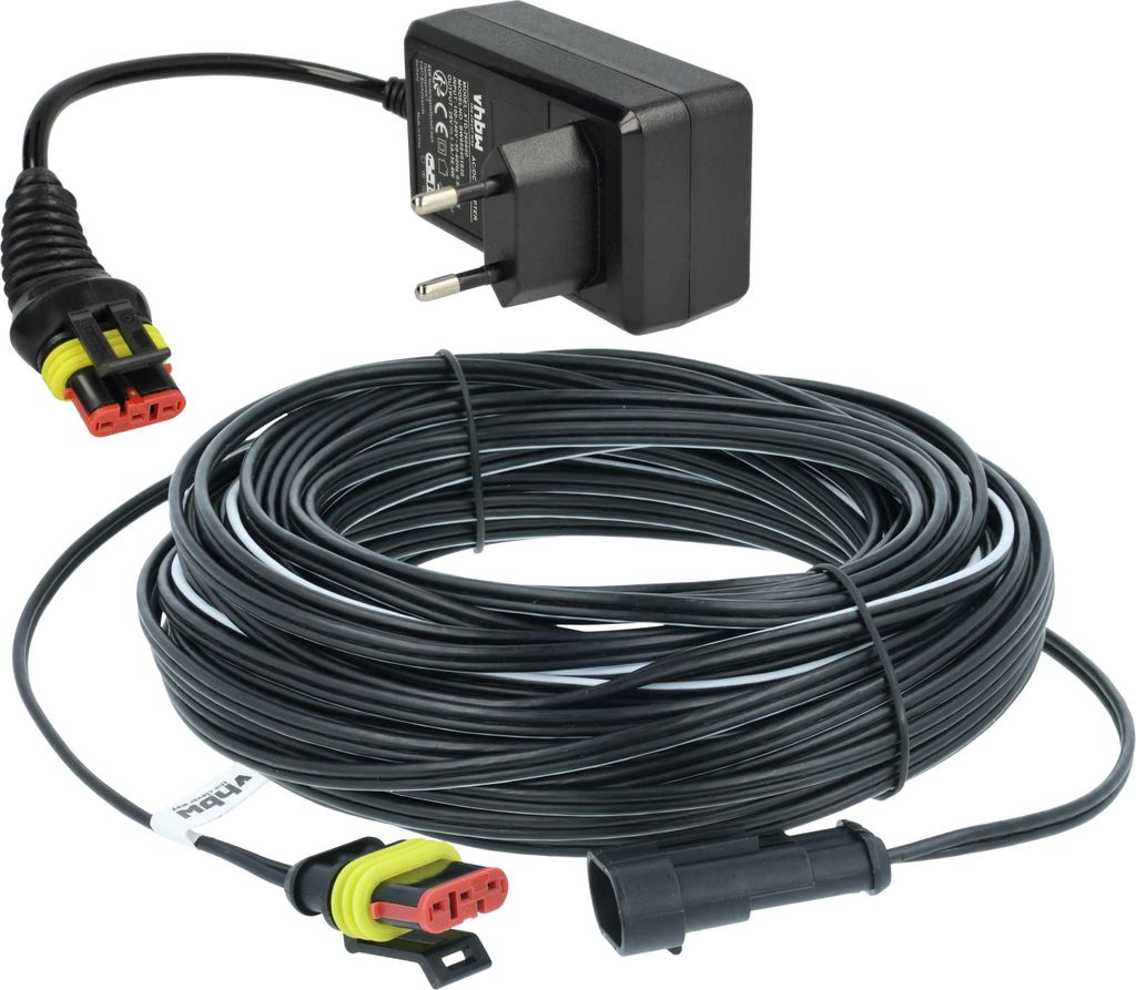 vhbw 1x Netzteil, 1x 20 m Niederspannungskabel kompatibel mit Gardena Sileno Life, R80Li (2018), Sileno Minimo, Sileno City Rasenmäher