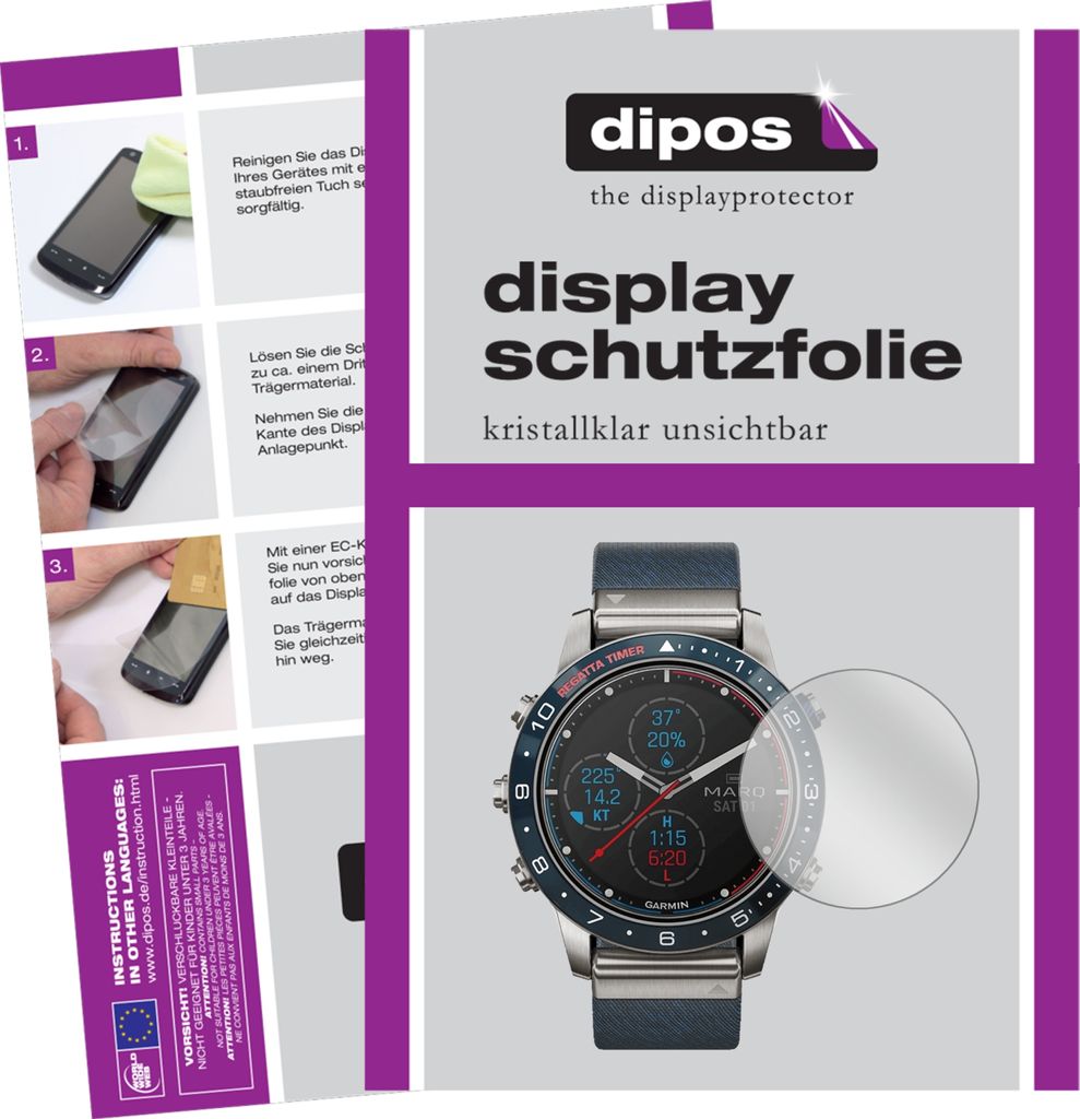 2x Schutzfolie für Garmin MARQ Captain klar Displayschutzfolie Folie Display Schutz dipos