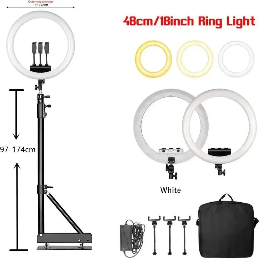 Ring light sur trépied de 170 cm blanc avec lumière variable multidirection - 2