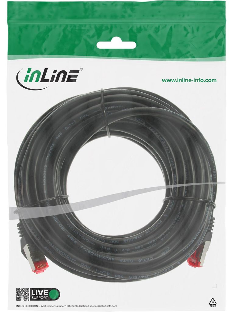 InLine Patchkabel, S/FTP (PiMf), Cat.6, 250MHz, PVC, Kupfer, schwarz, 7,5m, 7,5 m, Cat6, S/FTP (S-STP), RJ-45, RJ-45, Schwarz