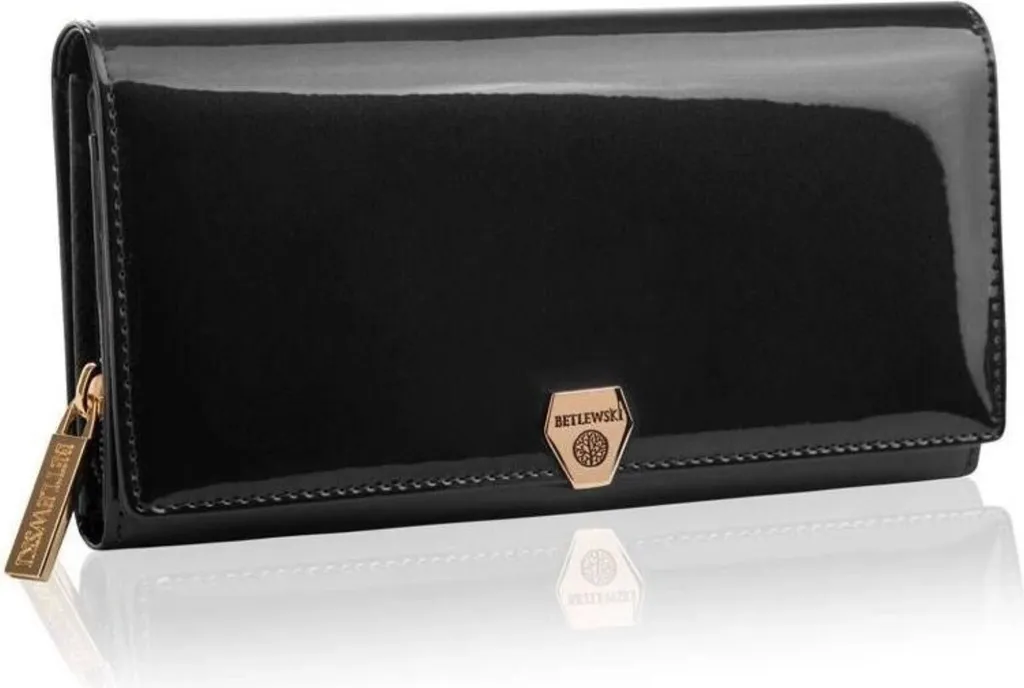 Portafoglio Grande Donna Betlewski Pelle Lucida Nera | Chic & Safe