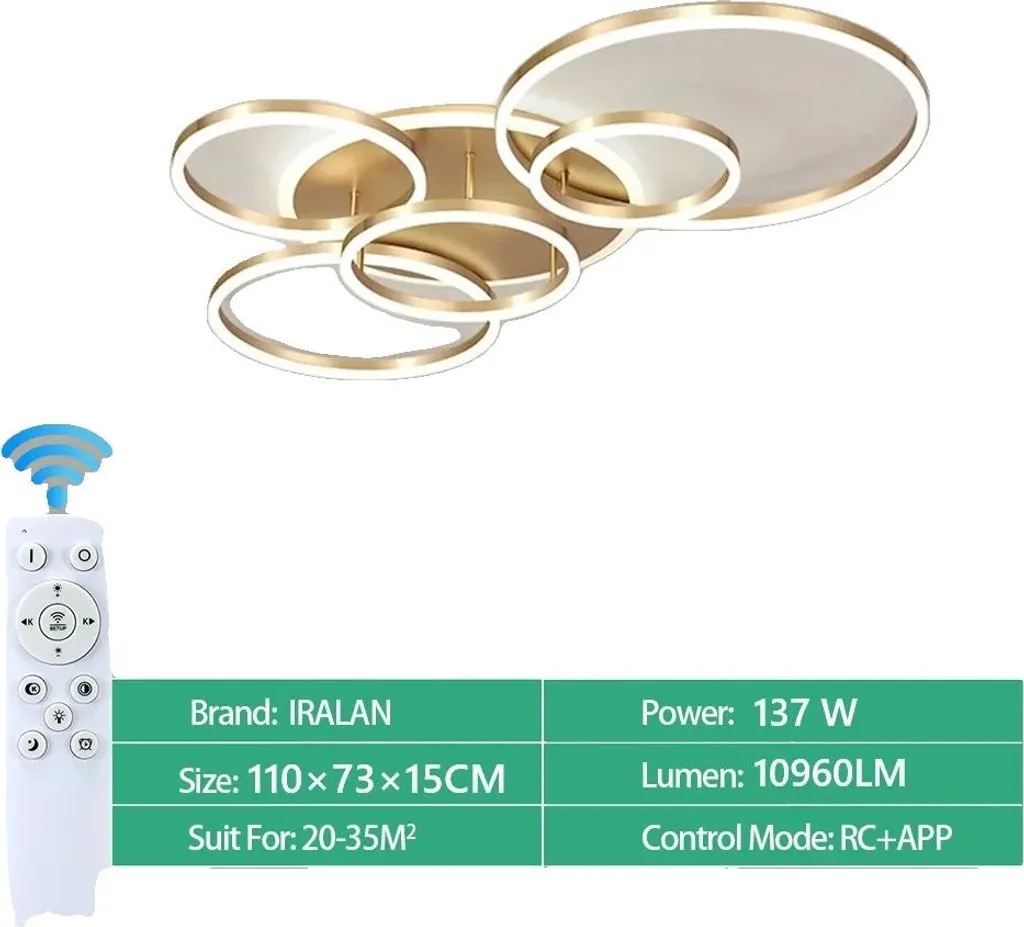 Lustre LED Dimmable Or 5 Cercles : Fini les Éclairages Trop Agressifs
