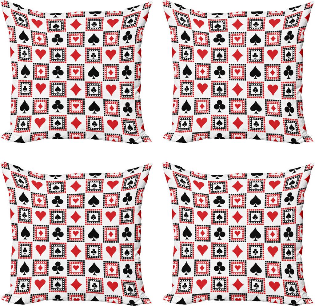 ABAKUHAUS Kasino Kissenbezug Set (4 Stück), Kartenspielen, Moderner Doppelseitiger Digitaldruck, 45 cm x 45 cm, Scarlet Black