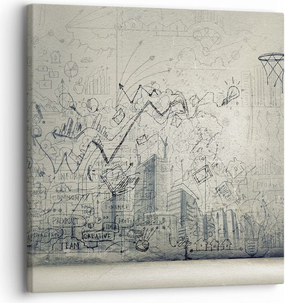 Bild auf Leinwand - Leinwandbild - Graffiti Tapete Zeichnung Haus - 30x30cm - Wand Bild - Wanddeko - Leinwanddruck - Bilder - Kunstdruck - Wanddeko...