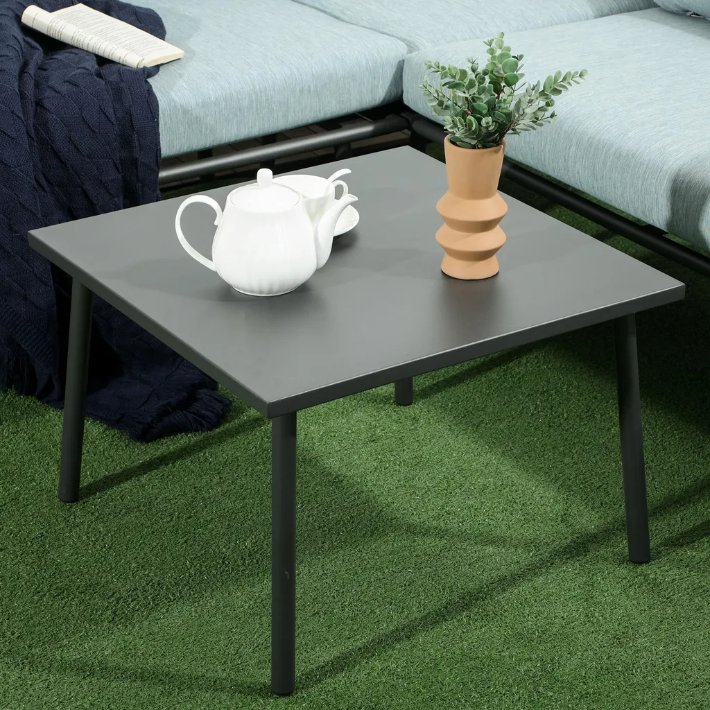 Aménagement terrasse avec salon d'angle de jardin et table basse grise - 7