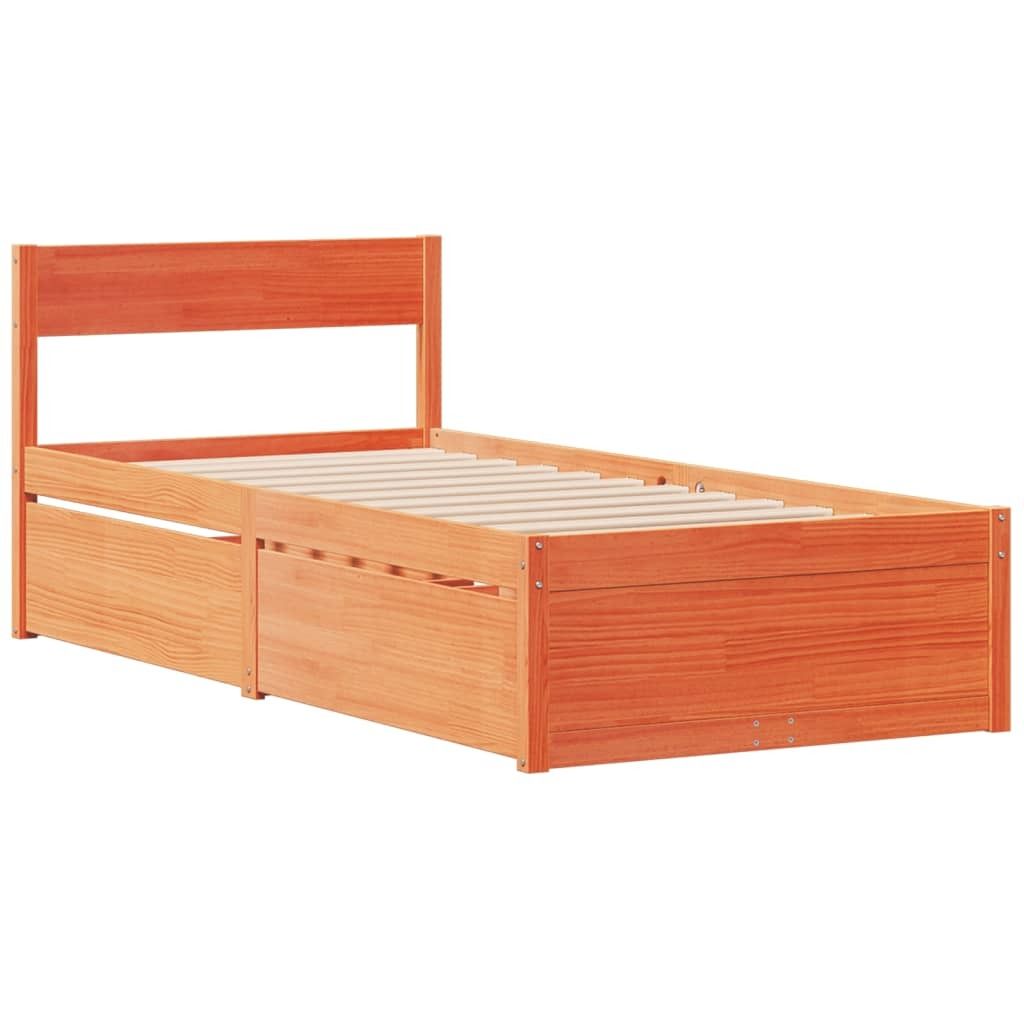 "WINTER SALE"Bettgestell/Massivholzbett - Einzelbett/Jugendbett mit Lattenrost - ohne Matratze - Wachsbraun 90x200 Kiefernholz - Klassische Betten ...