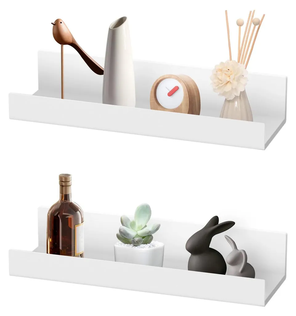 Étagère murale sans percer : lot de 2 supports blancs 27cm spécial locataire