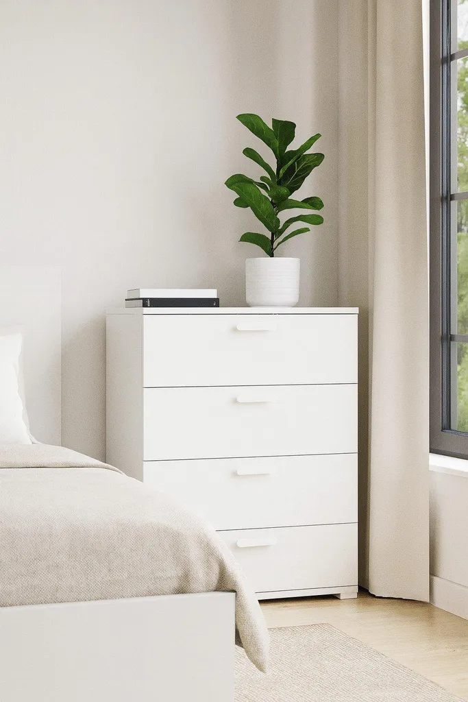 Commode de Chambre Blanche 4 Tiroirs Salimbene Style Contemporain Chic - 2