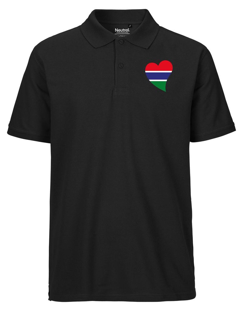 Huuraa Herren Polo Shirt Gambia Flagge Herz XXL Black Bio Baumwolle Fairtrade Poloshirt Geschenkidee