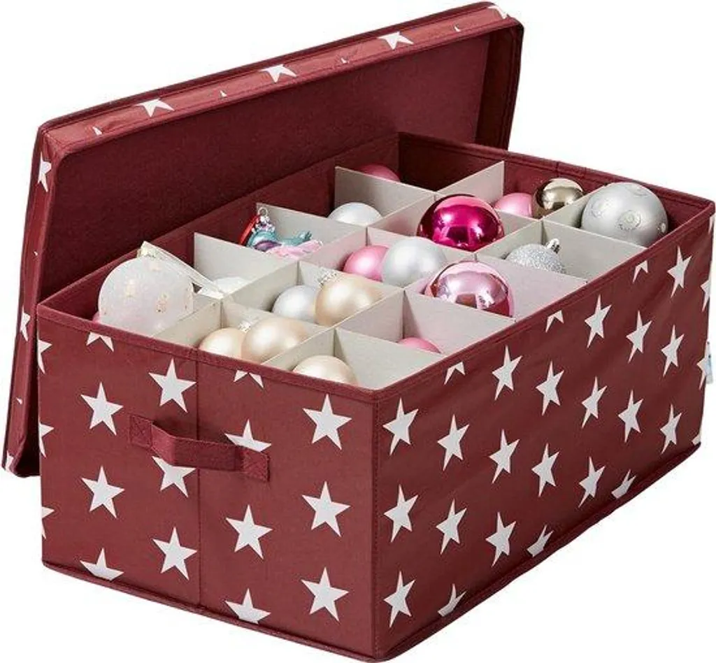 Grand bac de rangement Noël 30 boules rouge étoilé 58 x 36 x 25 cm