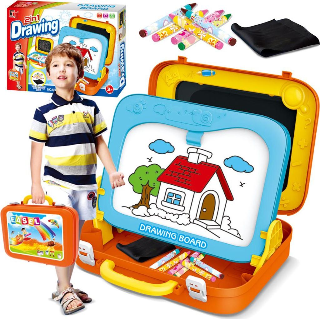 Faltbares Zeichenbrett, Koffer, Zubehör, Kreide