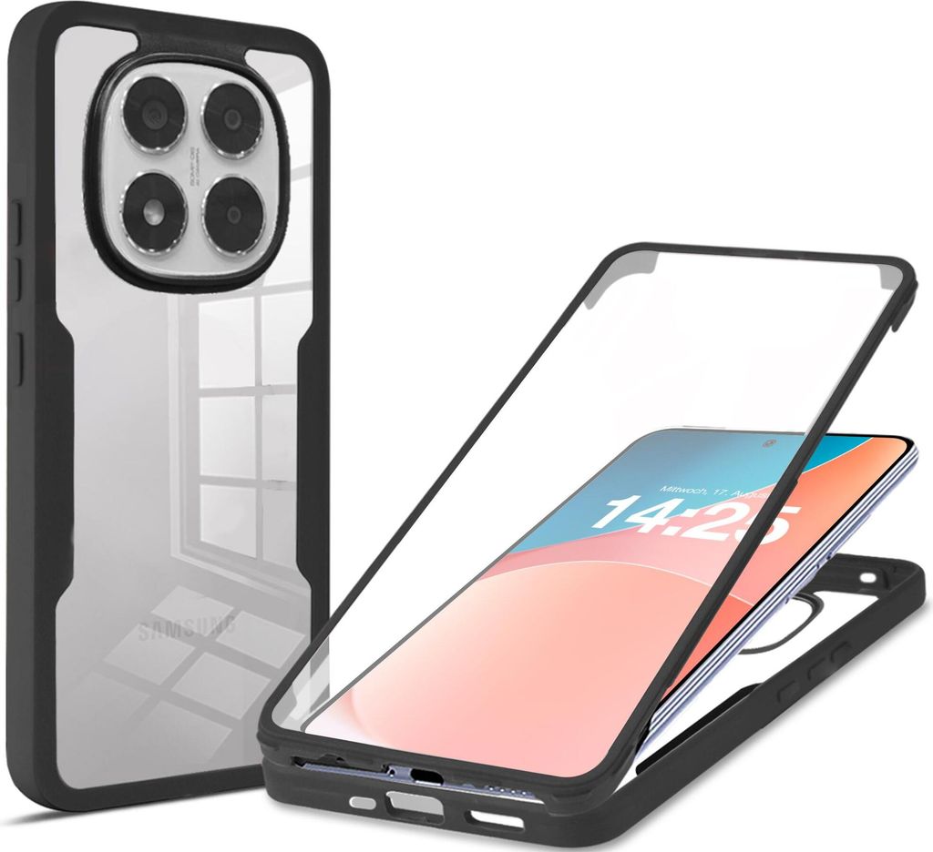 360 Grad Rundum Schutz Handyhülle für Xiaomi Redmi Note 14 Pro 5G / Pro+ 5G Full Cover Vollschutz Case Farbe: Schwarz