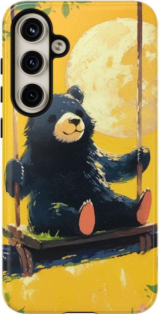 Schwarzer Bär auf Baumschaukel im Mondschein – Hülle Kompatibel mit Samsung Galaxy S24 Plus