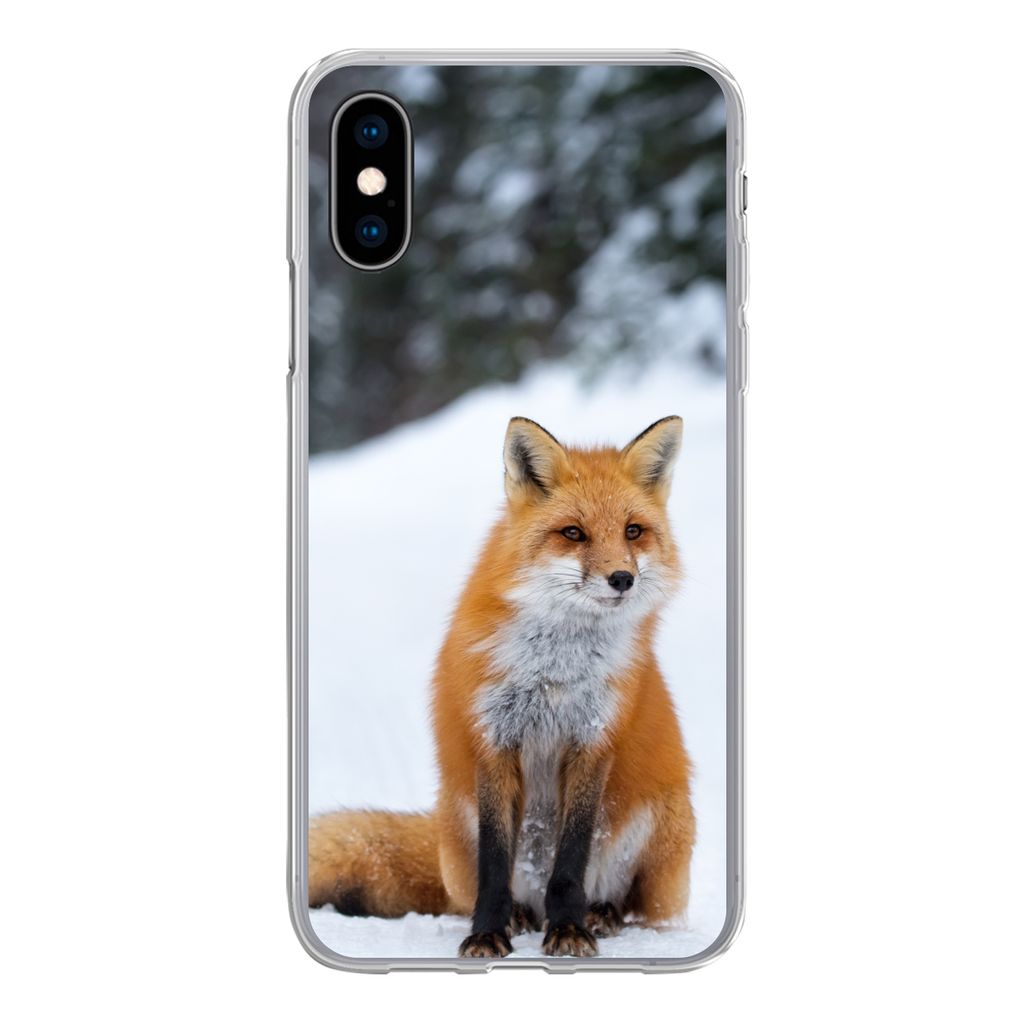 MuchoWow Handyhülle Schutzhülle Hülle für iPhone X Fuchs - Schnee - Wald Silikon Softcase Handy Hülle - Handyhülle