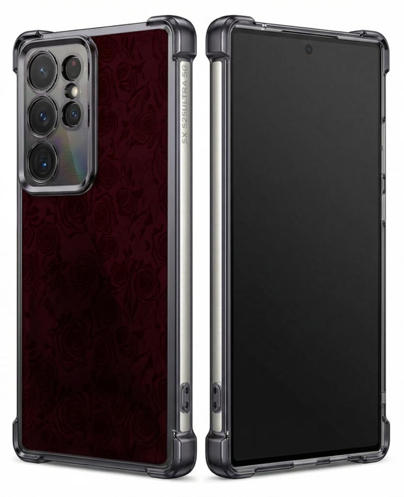 Personalisierte Hülle mit Bild für Samsung Galaxy S22 Elektroplattiert TPU Stoßdämpfer Handyhülle mit Elegantes rotes Blumenmuster-Design