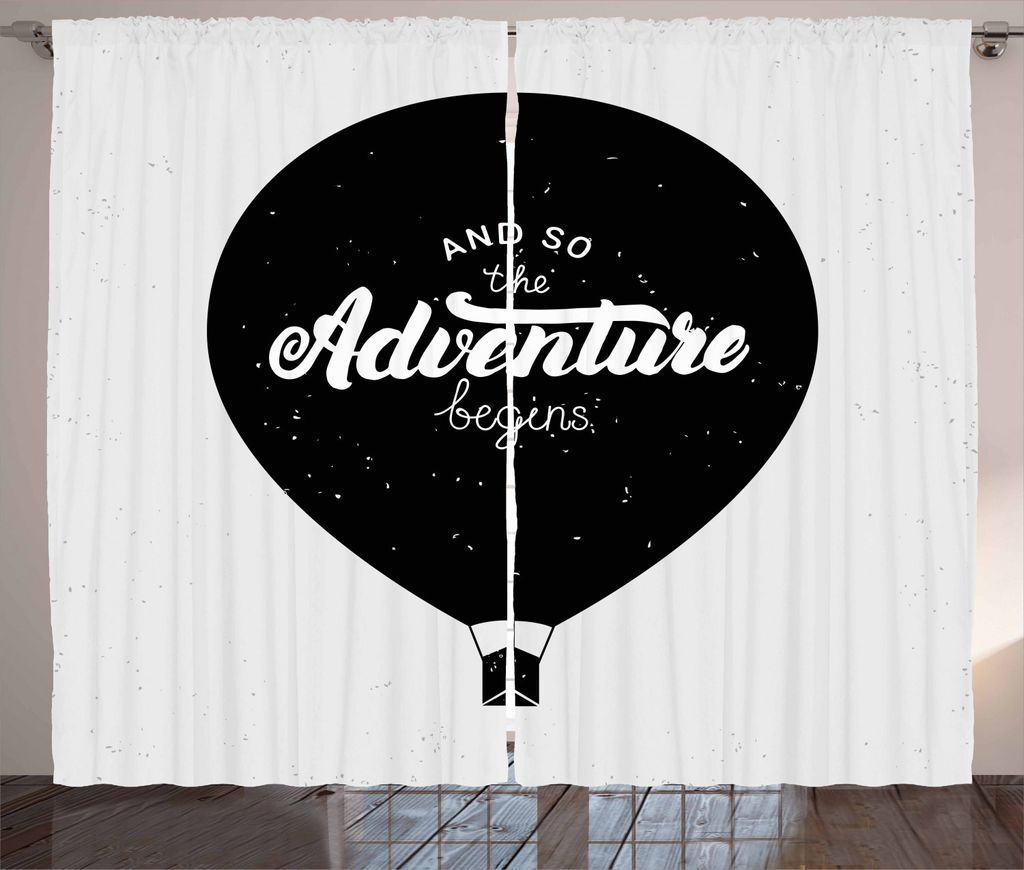 ABAKUHAUS Zitat Rustikaler Gardine, Heißluft-Ballon mit Phrase, Schlafzimmer Kräuselband Vorhang mit Schlaufen und Haken, 280 x 225 cm, Grau Schw...