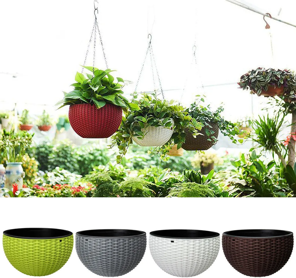 Cesto Portapiante Pensile Rattan Verde - Arredo Balcone Start Design