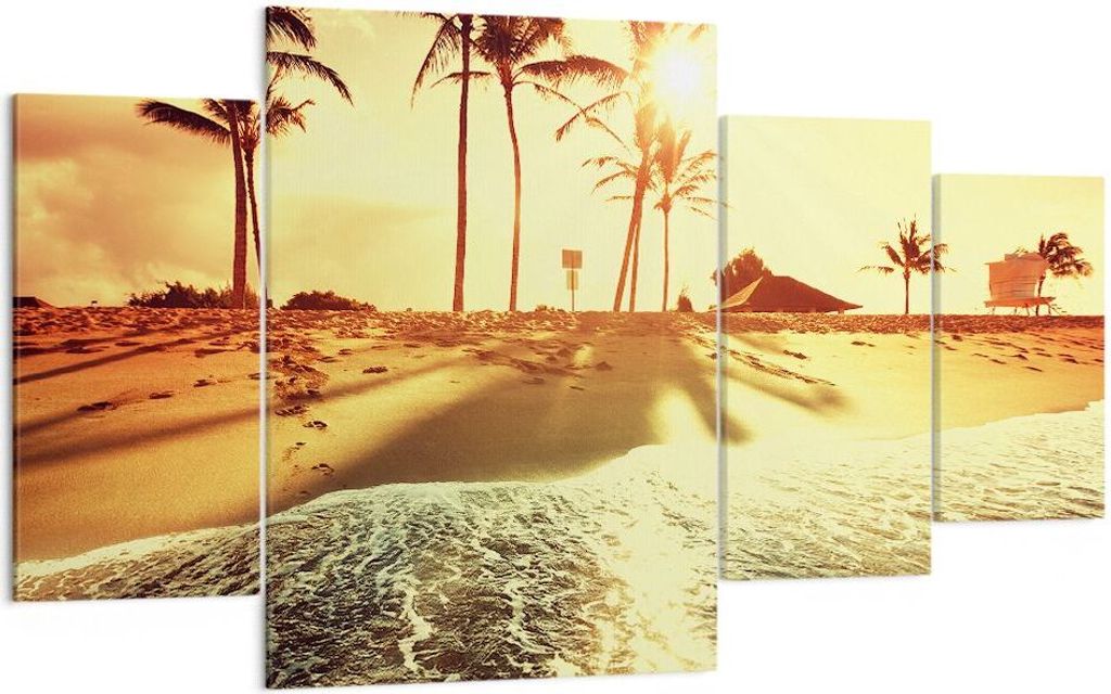 Bild auf Leinwand - Leinwandbild - Strand Meer Palme - 160x90cm - Wand Bild - Wanddeko - Wandbilder - Leinwanddruck - Bilder - Kunstdruck - Wanddek...