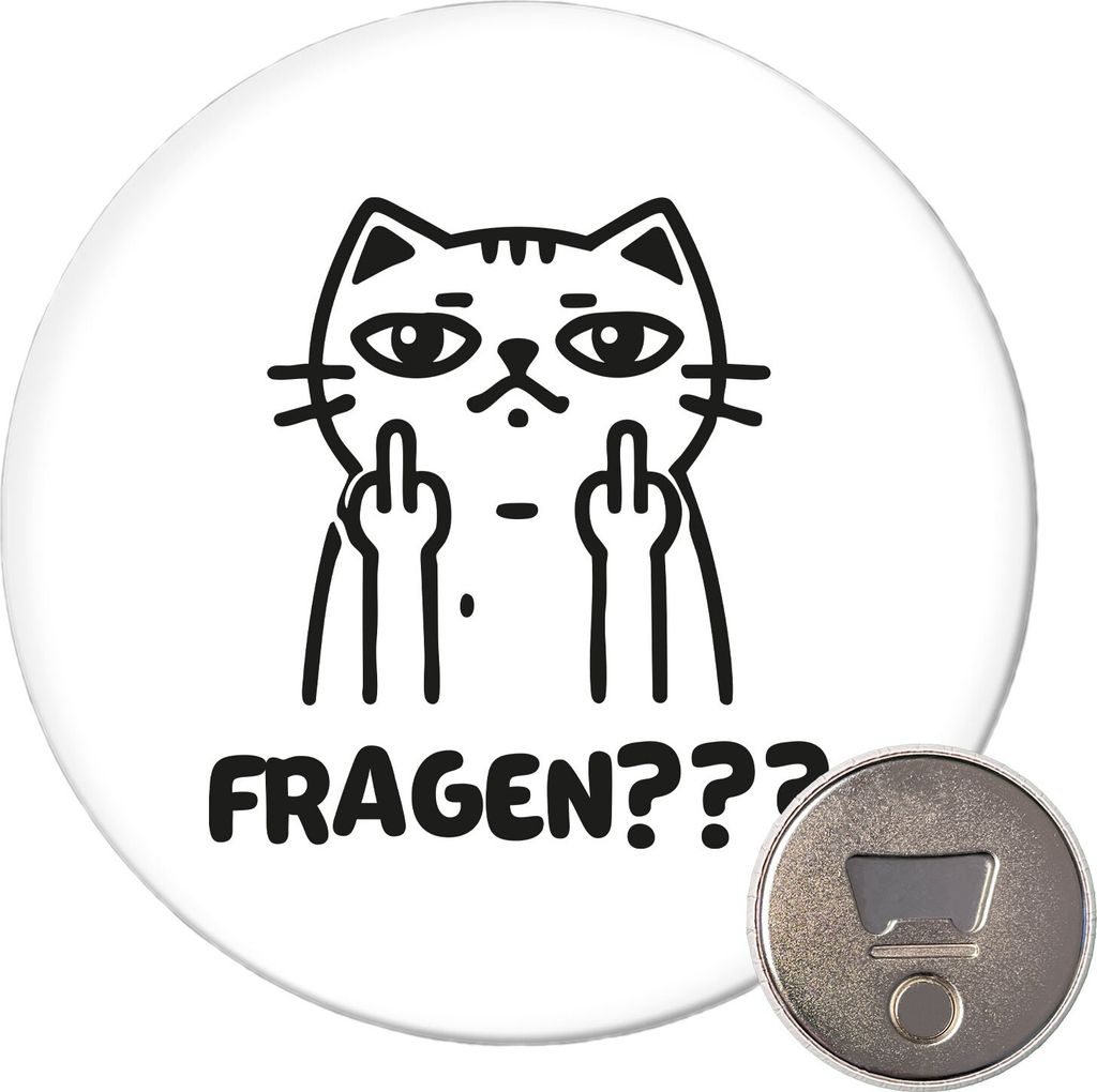 Huuraa Magnet Fragen? grimmige Katze 59mm Kühlschrankmagnet rund Flaschenöffner Geschenkidee