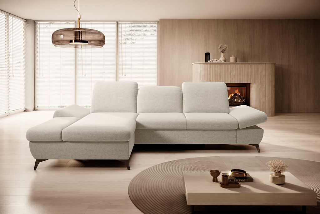 Masseno Ecksofa FELICE L-S mit Schlaffunktion L-Form, Sofa mit Bettkasten, Wohnzimmersofa, Couch, Soffa, Bettsofa, Couchgarnitur- Creme, LOFT 1