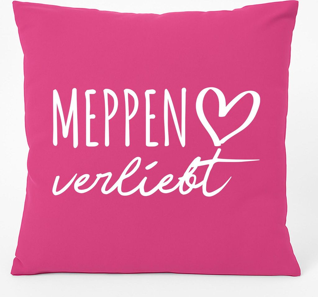 Huuraa Kissen Meppen verliebt 40x40cm mit Füllung Fuchsia Baumwolle Dekokissen Geschenkidee